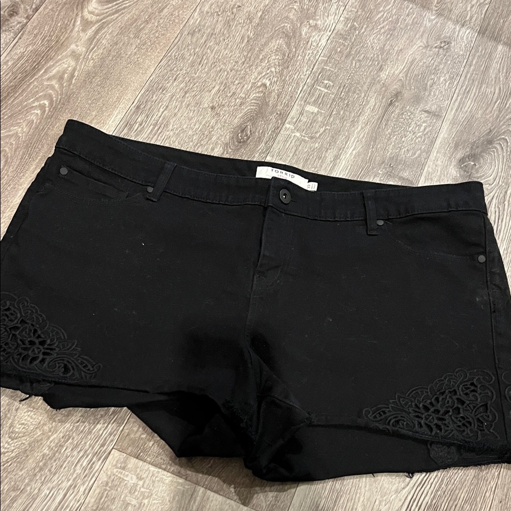 Torrid Black Jean Shorts with Lace Detail